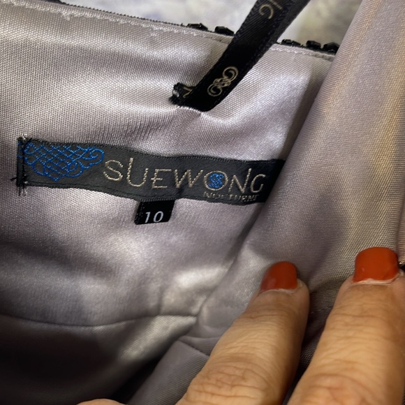 Sue Wong strapless BLACK/ PLATINUM Embroidered  beaded Cocktail evening prom - Picture 6 of 12